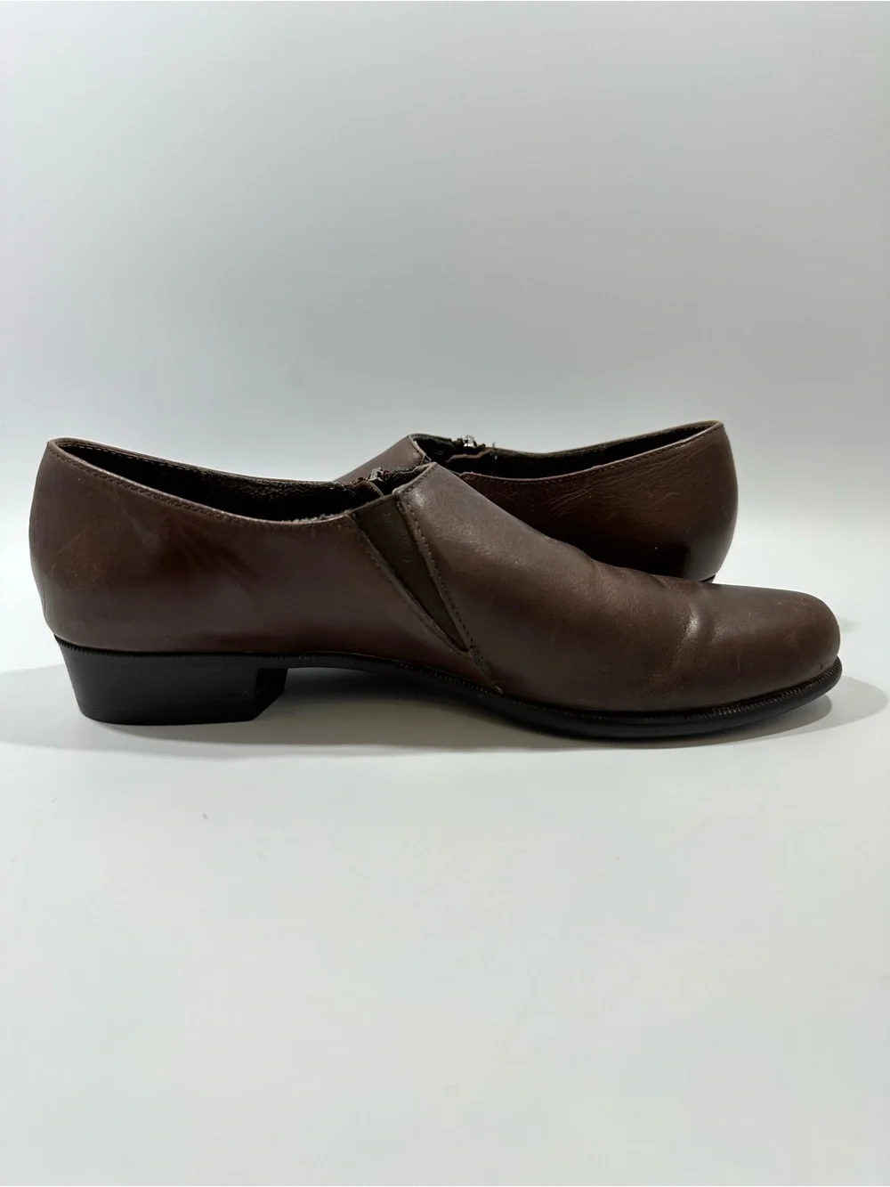 Munro American Brown Leather Side Zip Comfort Shoes Made USA Women 7.5 SS